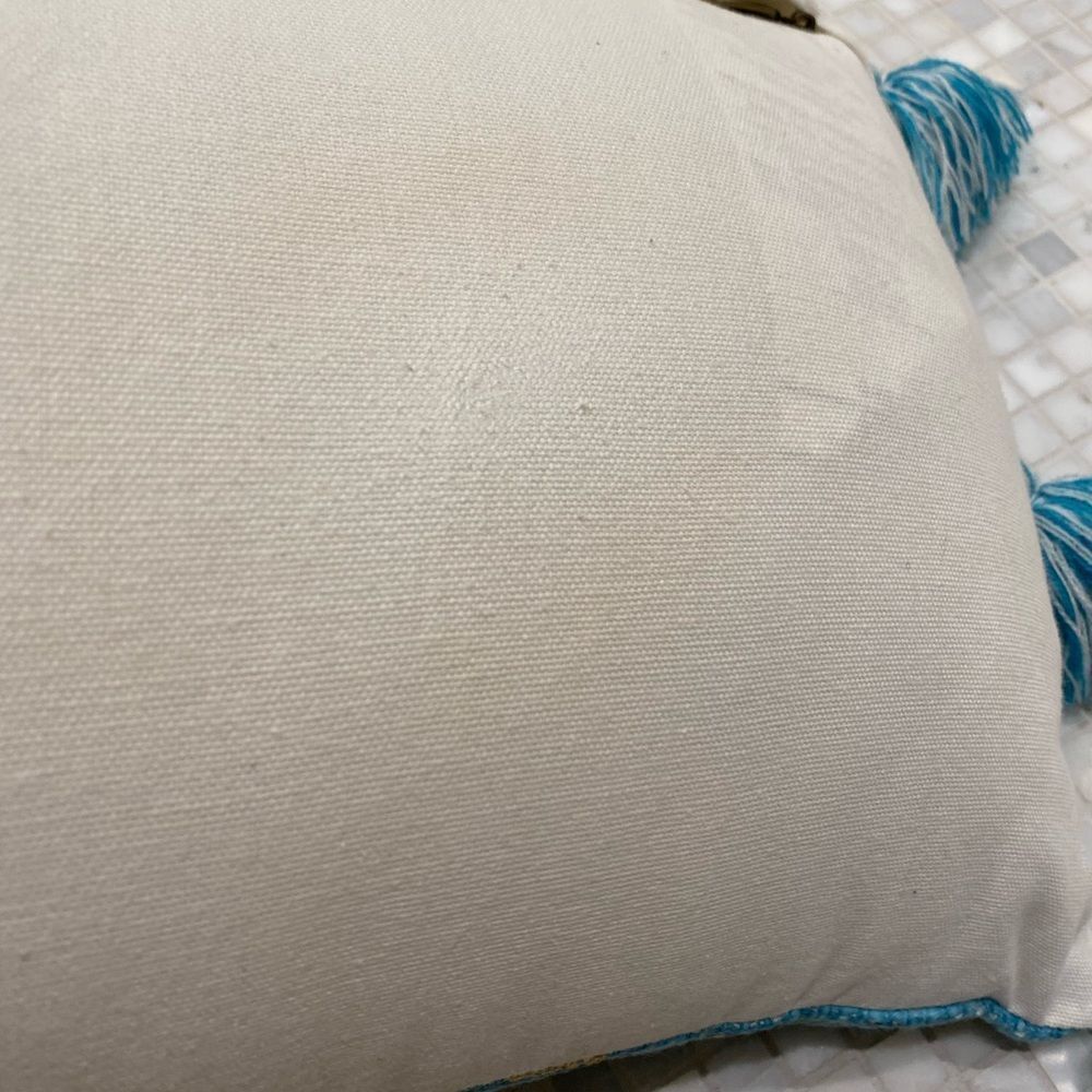 Pier One Lumbar Teal White Pillow with Tassels - Picture 5 of 9